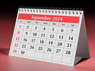 September 2024 calendar. One page of annual business desk monthly calendars