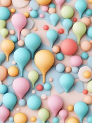 Vibrant Abstract Geometric Balls and Shapes in Pastel Gradient Background for Location-Based Marketing Campaigns