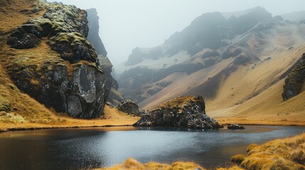 Misty Mountain Lake in Iceland.
