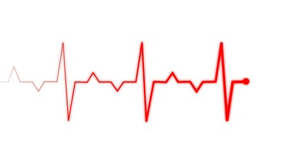 Abstract heart rate monitor, ECG graph, patient pulse , cardiogram, red color right direction 4k illustration on white background.