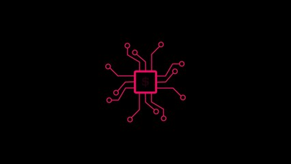 computer processor icon magenta red color 4k illustration. simple logotype CPU icon black background 4k illustration.