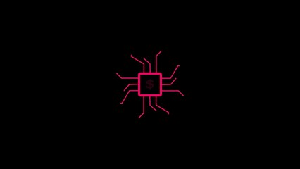 computer processor icon magenta red color 4k illustration. simple logotype CPU icon black background 4k illustration.