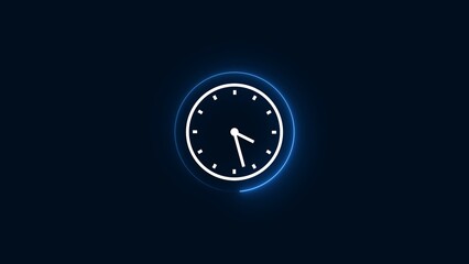 Clock time white color 4K illustration. royal blue circle 4k illustration on dark royal blue background.