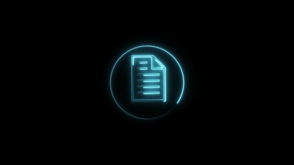 Abstract documents uploading icon neon glowing cyan color 4k illustration. Cyan color circle Black background 4k illustration. 