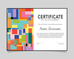 Modern colorful horizontal certificate of appreciation and achievement template with geometric style elements.