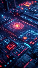 Fototapeta premium Futuristic Technology Interface with Glowing Red and Blue Lines
