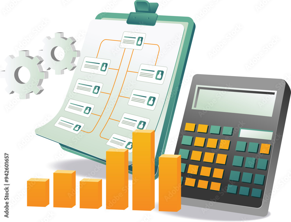 Poster a calculator, paper, and clipboard with a graph, tools for analyzing data and making calculations