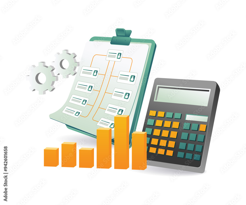 Poster a calculator, paper, and clipboard with a graph, tools for analyzing data and making calculations