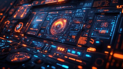 Obraz premium Futuristic Interface with Orange and Blue Lights