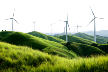PNG Wind turbines on grassy hills