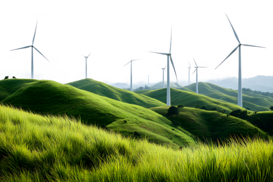 PNG Wind turbines on grassy hills