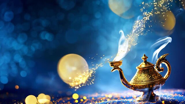 Magic lamp with smoke and glimmering lights