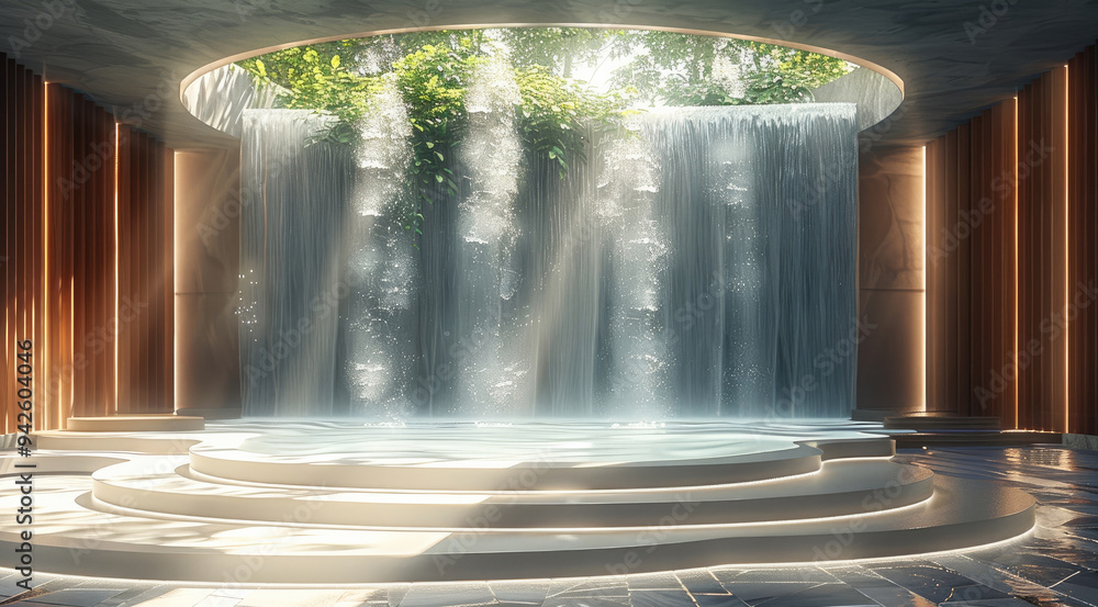 Aufkleber luxury podium with waterfall. generative ai.