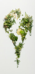 A creative green heart shape created from various plants, symbolizing love for nature and environmental awareness.