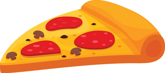 Yummy slice of pepperoni pizza with melted cheese and mushrooms is waiting to be eaten