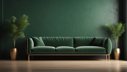 Green Velvet Sofa with Gold Accents in a Green Room