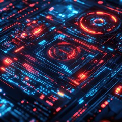 Obraz premium Futuristic Digital Interface with Red and Blue Lights