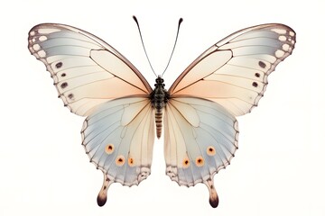 A delicate butterfly with intricate wing veins and soft colors on a white background, AI Generated