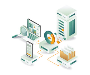 A computer server, laptop, phone, and more on a desk