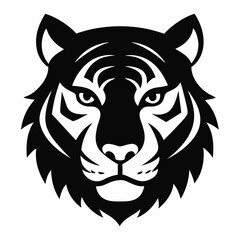 Tiger head silhouette black and white vector art illustration