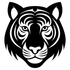 Tiger head silhouette black and white vector art illustration