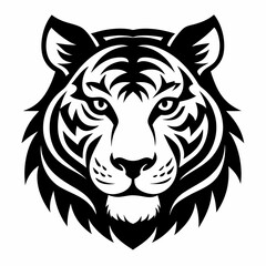 Tiger head silhouette black and white vector art illustration