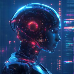 Profile of a Transparent, Futuristic Robot with Glowing Circuitry