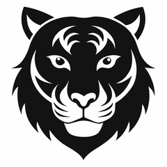Tiger head silhouette black and white vector art illustration