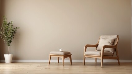 Minimalist Living Room with Armchair, Ottoman, and Plant