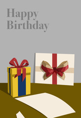 simple Happy birthday lettering design with boxed and colored gifts