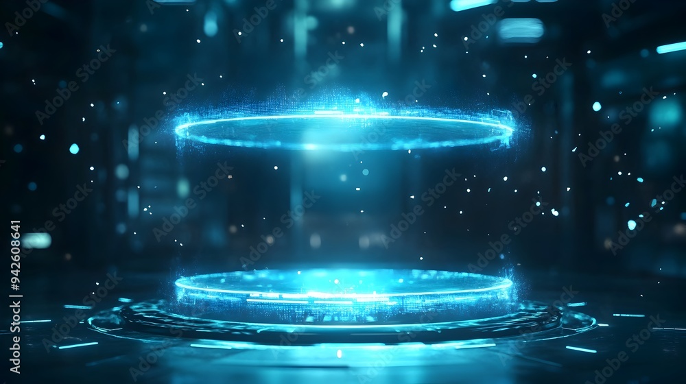 Poster a sleek futuristic holographic interface suspended in mid air featuring a transparent display panel 