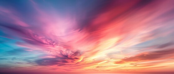 Obraz premium Ethereal Twilight Sky, vibrant hues of pink and blue blend seamlessly in a dramatic display, capturing the breathtaking beauty of a serene sunset.