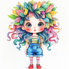 Fototapeta premium Whimsical quirky leaves girl 