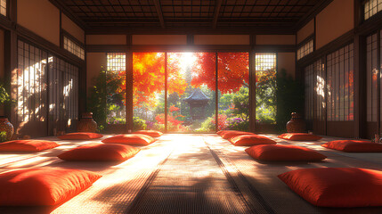 Japanese style dojo interior design and empty space ornaments