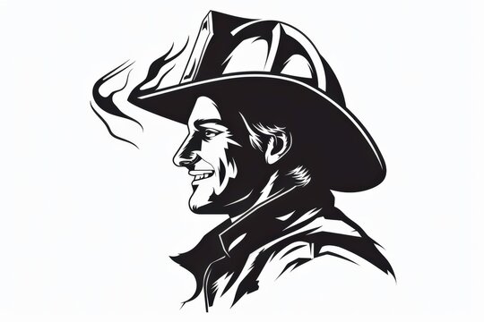 recommend clip art: Brave firefighter silhouette smiling in minimalist outline 