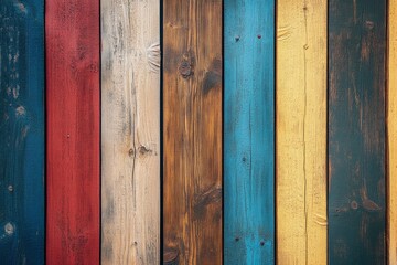 close up of abstract wall made of color wooden planks. timber texture in vertical planks pattern. rustic style wallpaper , ai