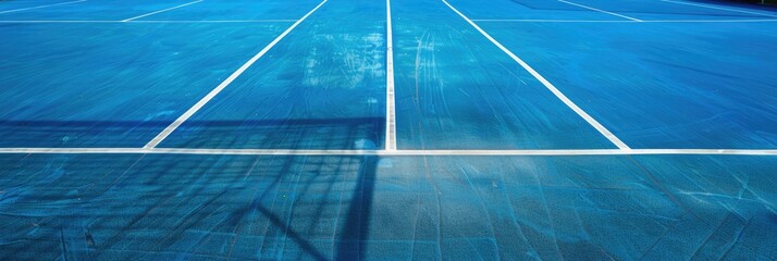 Blue tennis courts with white markings and light blue pickleball lines