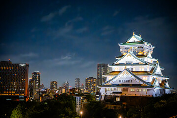 Views of Osaka Castle in evening in Japan 