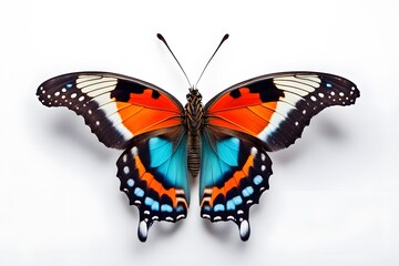 Fototapeta premium A vibrant butterfly with bold contrasting colors on its wings on a white background, AI Generated