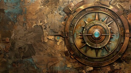 Obraz premium Steampunk compass on a grunge background.