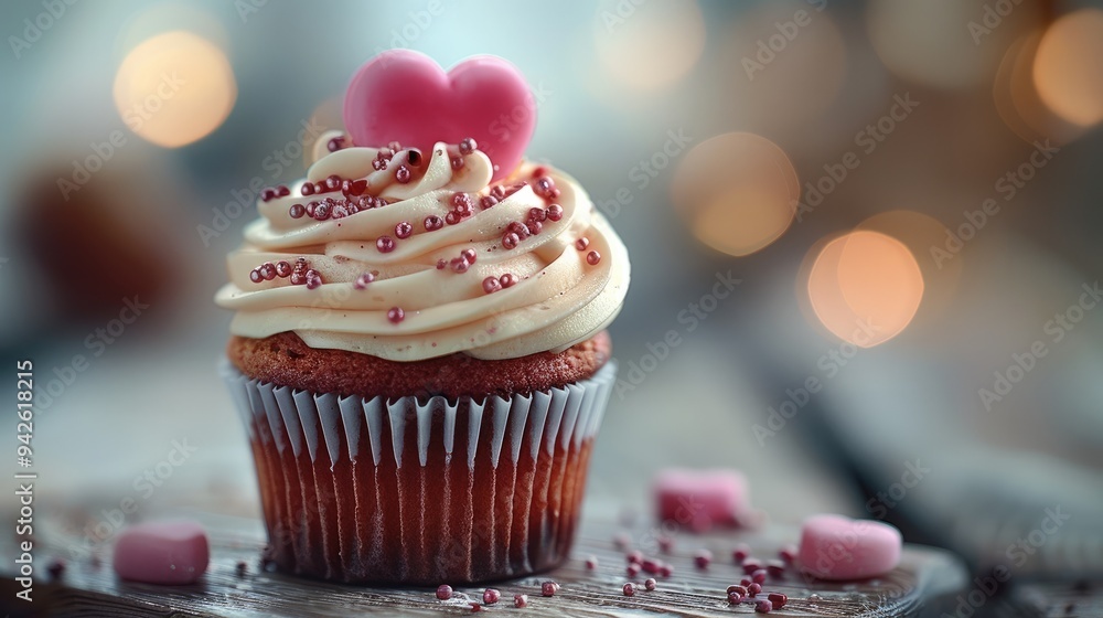 Poster cupcake shape heart concept. generative ai.