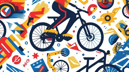 Fototapeta premium Abstract Geometric Mountain Biking Illustration.