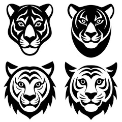 Set of tiger head icons silhouette vector art illustration 
