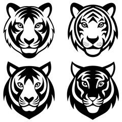 Set of tiger head icons silhouette vector art illustration 