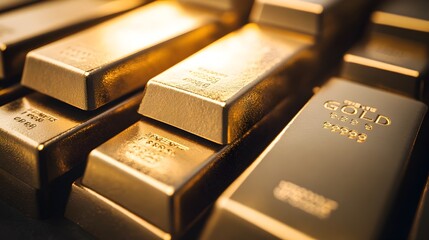 Neatly Stacked Gleaming Gold Bars as a Symbol of Financial Wealth Success and Economic Stability  The Image Conveys a Sense of Abundance Prosperity