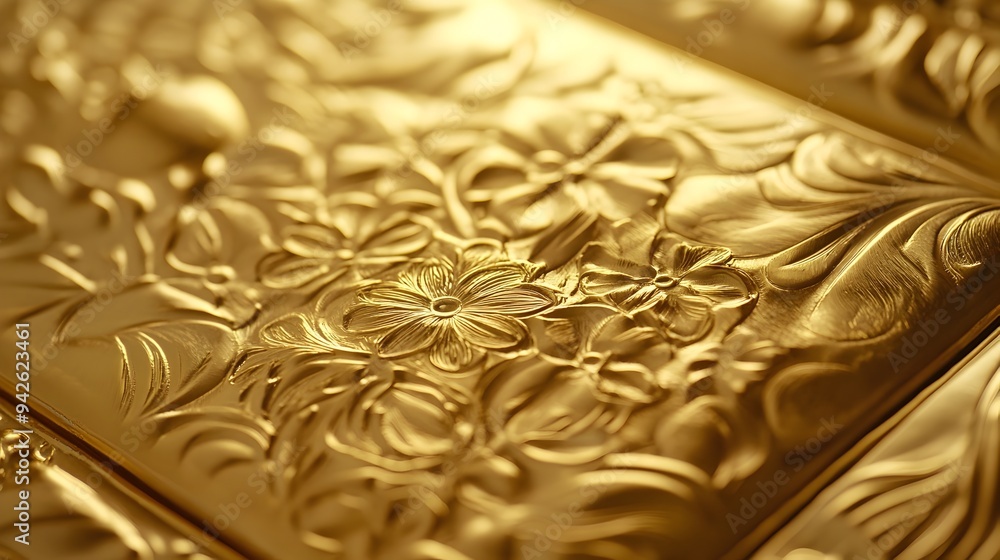 Poster close up photograph showcasing the intricate details and reflective surface of a gleaming gold bar p