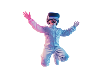 Studio photo white background people immersive to the Virtual reality world by wearing VR headset