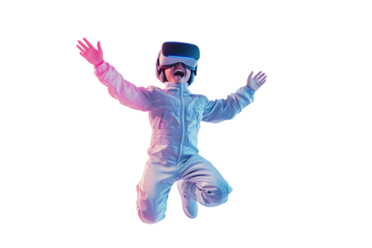 Studio photo white background people immersive to the Virtual reality world by wearing VR headset