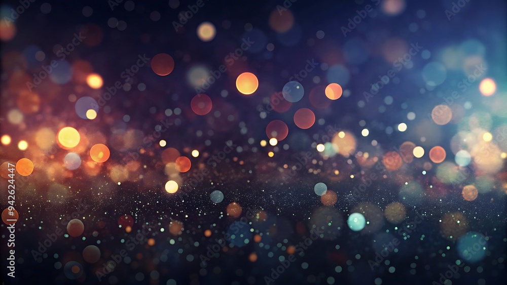 Poster abstract festive background with bokeh lights and glitter.