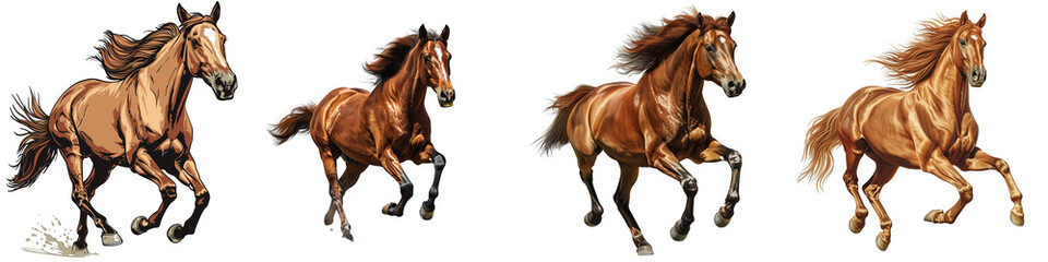 Naklejka premium Running Horse Illustration Isolated on White Background, horse illustration, equine art, animal art, equestrian art